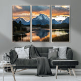 14130176-MGV-CV-36X24-Mountain Sunset Wall Art Canvas Print, Framed Alpine Wilderness Art Picture Print, Golden Hour Perfect Rustic Wilderness Decor