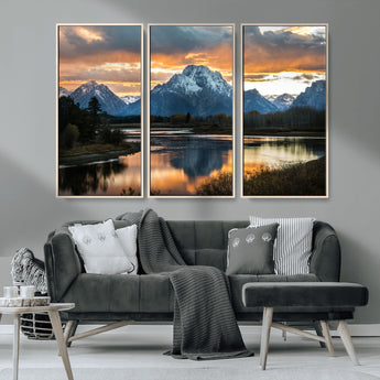 14130176-MGV-CV-36X24-Mountain Sunset Wall Art Canvas Print, Framed Alpine Wilderness Art Picture Print, Golden Hour Perfect Rustic Wilderness Decor