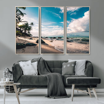 95301406-MGV-CV-36X24-Tropical Beach Wall Art Canvas Print, Framed Ocean Waves Art Picture Print, Relazxing Seascape Perfect Tropical Coastal Decor
