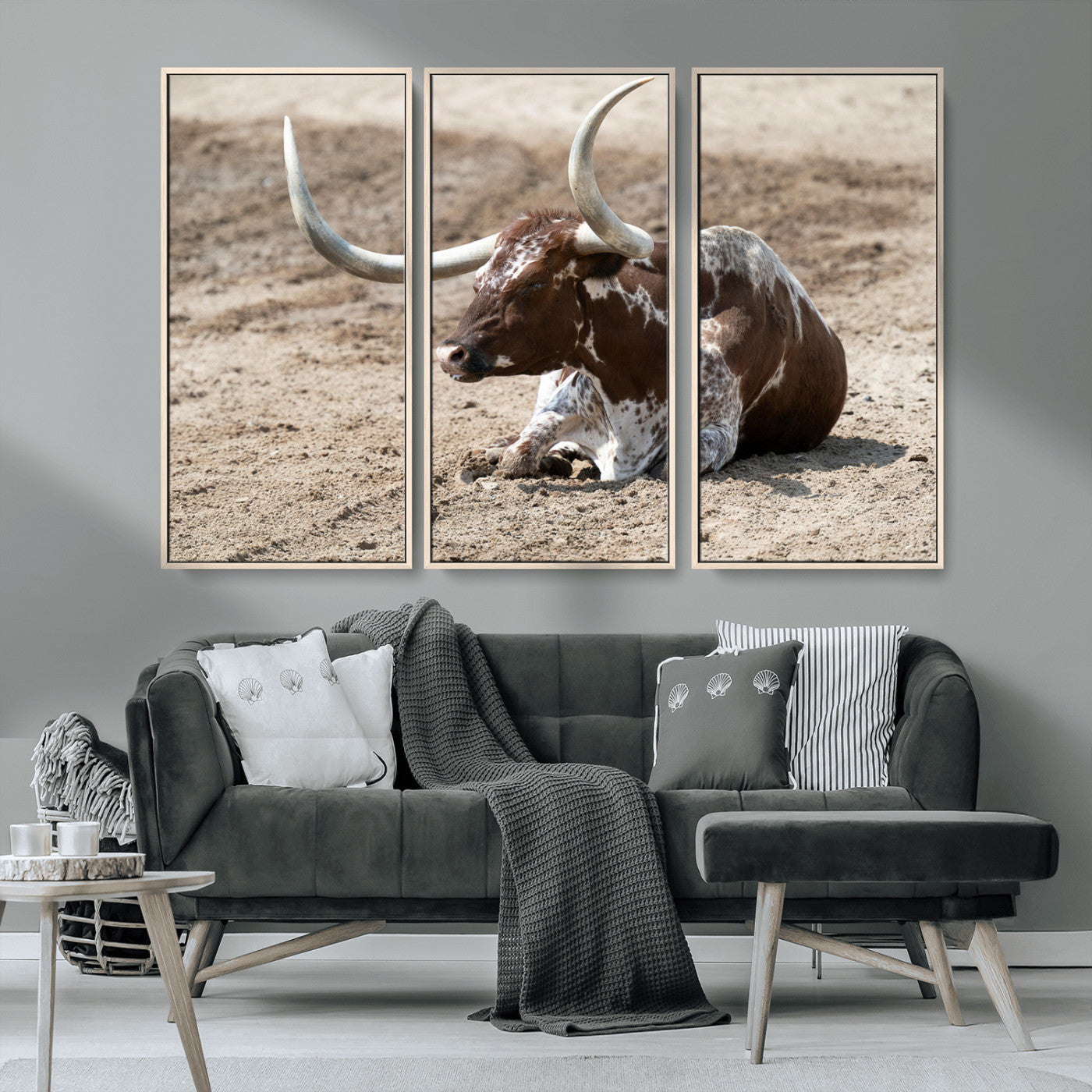 76549210-MGV-CV-36X24-Texas Longhorn Wall Art Canvas Print, Framed Country Living Art Picture Print, Farmhouse Aesthetic Perfect Western Rustic Decor