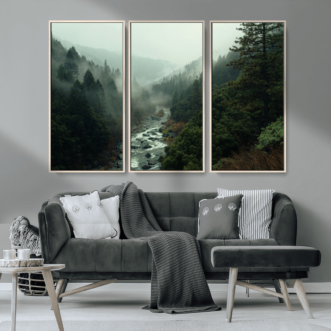 48497565-MGV-CV-36X24-Misty Forest Wall Art Canvas Print, Framed Foggy River Art Picture Print, Moody Landscape Perfect Moody Wilderness Decor Artwork