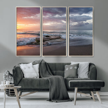 94208089-MGV-CV-36X24-Golden Hour Wall Art Canvas Print, Framed Tranquil Waves Art Picture Print, Beach Horizon Perfect Coastal Serenity Decor Artwork