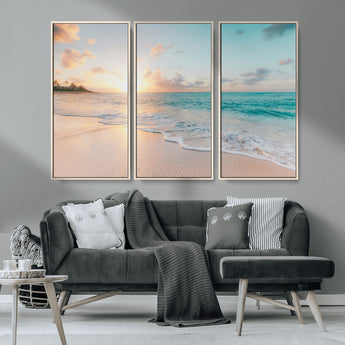 94538225-MGV-CV-36X24-Beach Sunset Wall Art Canvas Print, Framed Ocean Waves Art Picture Print, Summer Escape Perfect Coastal Serenity Decor Artwork