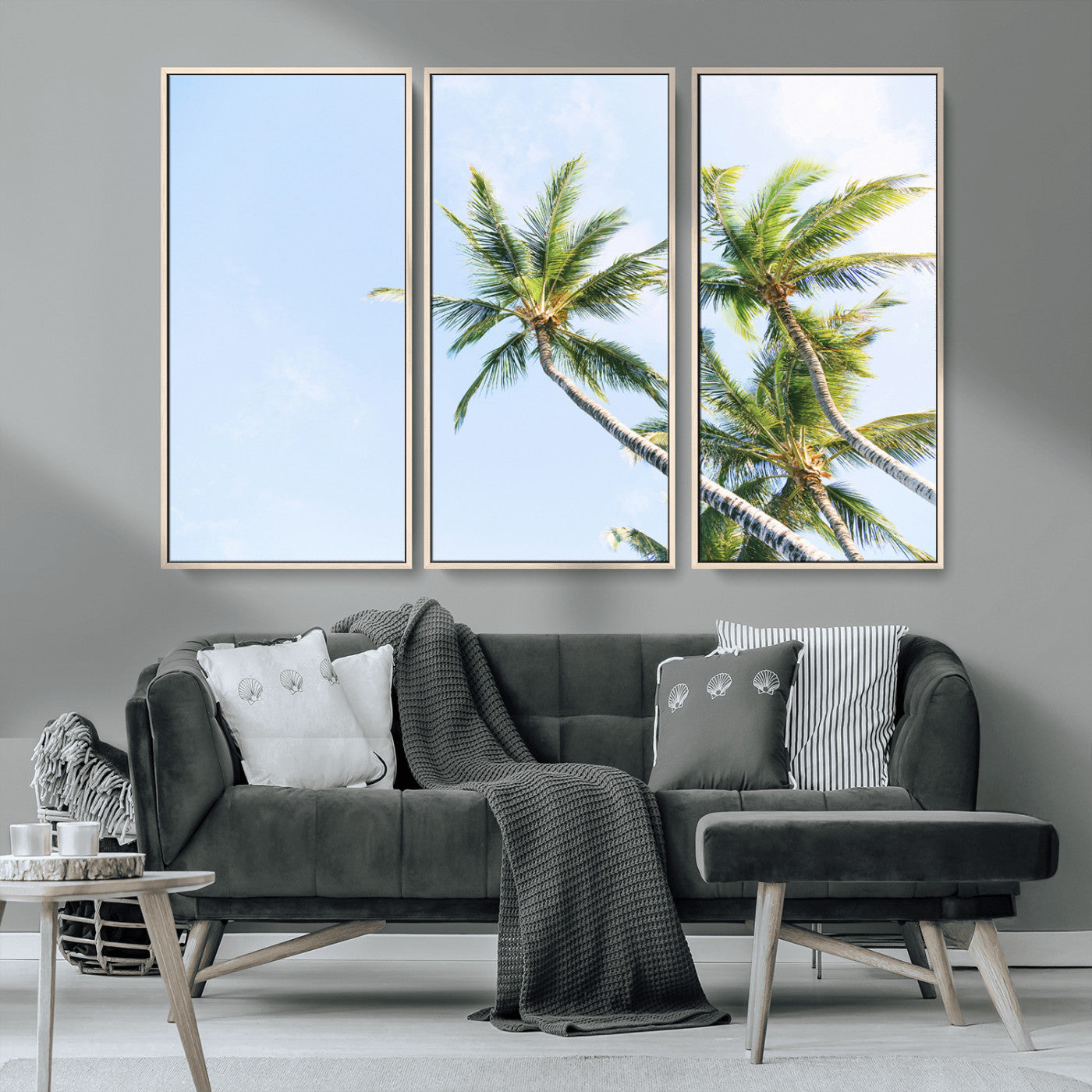 54719115-MGV-CV-36X24-Palm Trees Wall Art Canvas Print, Framed Tropical Aesthetic Art Picture Print, Coastal Serenity Perfect Tropical Minimalist Decor
