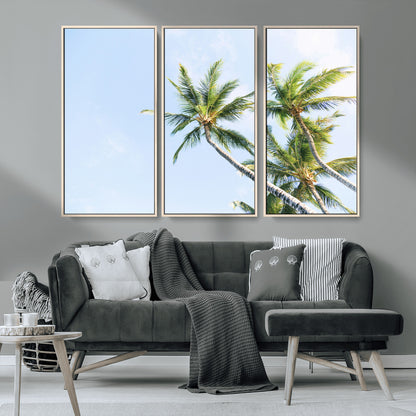 54719115-MGV-CV-36X24-Palm Trees Wall Art Canvas Print, Framed Tropical Aesthetic Art Picture Print, Coastal Serenity Perfect Tropical Minimalist Decor