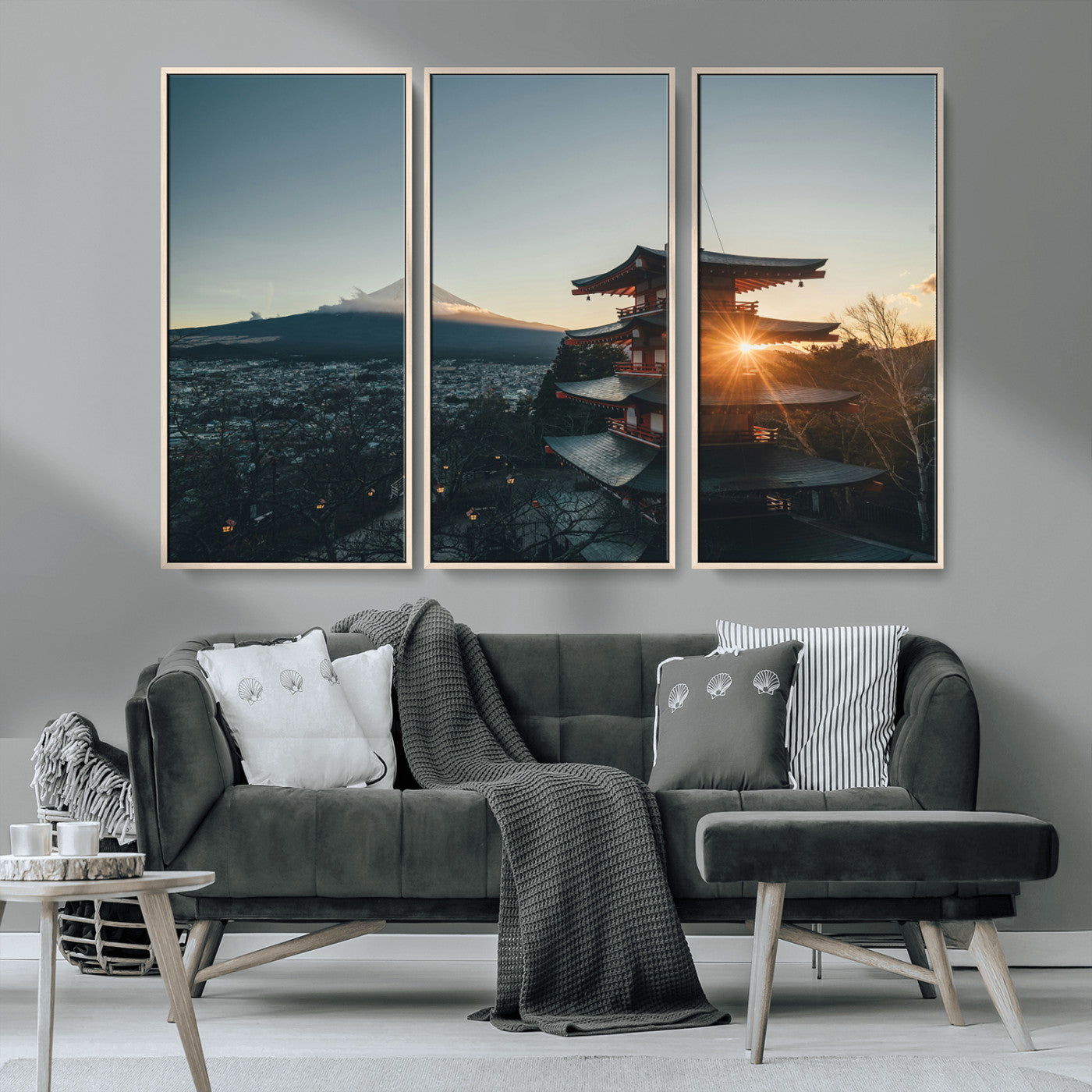 87729656-MGV-CV-36X24-Mount Fuji Wall Art Canvas Print, Framed Japan Travel Art Picture Print, Chureito Pagoda Perfect Zen Minimalism Decor Artwork