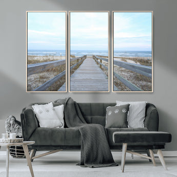 31602988-MGV-CV-36X24-Beach Boardwalk Wall Art Canvas Print, Framed Coastal Serenity Art Picture Print, Ocean View Perfect Coastal Minimalist Decor