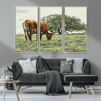 91866234-MGV-CV-36X24-Texas Longhorn Wall Art Canvas Print, Framed Rustic Ranch Art Picture Print, Western Cattle Perfect Rustic Farmhouse Decor Artwork