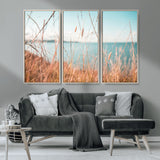 36108696-MGV-CV-36X24-Coastal Grass Wall Art – Serene Ocean View Canvas Print, Beach Nature Photography Decor for Living Room, Bedroom, Office or Modern
