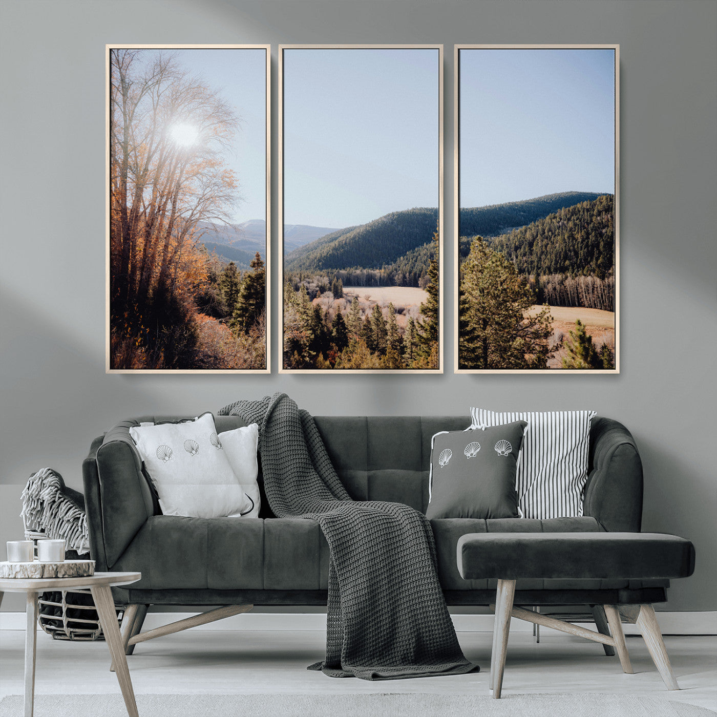 52941305-MGV-CV-36X24-Rustic Landscape Wall Art Canvas Print, Framed Serene Valley Art Picture Print, Pine Tree Horizon Perfect Rustic Cabin Decor