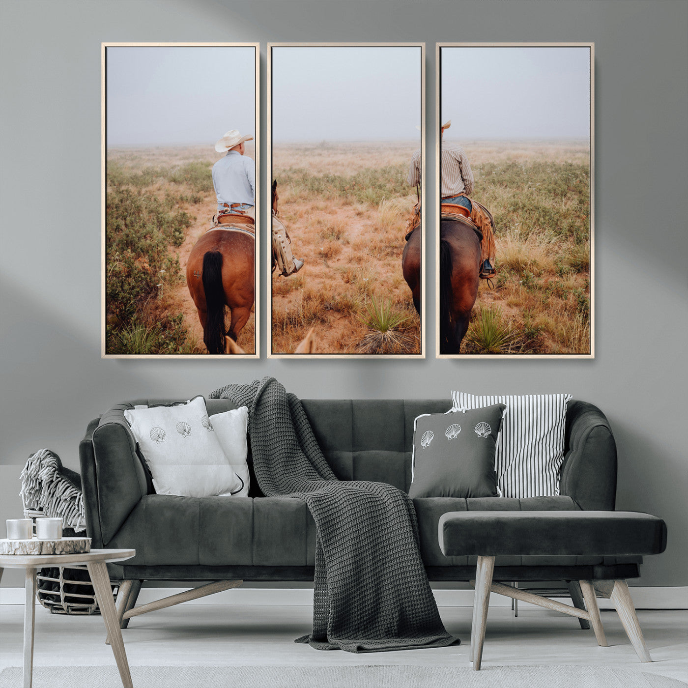 54943176-MGV-CV-36X24-Cowboy Wall Art Wall Art Canvas Print, Framed Western Canvas Art Picture Print, Rustic Ranch Scene Perfect Rustic Western Decor