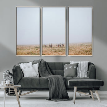 14761944-MGV-CV-36X24-Foggy Plains Wall Art Canvas Print, Framed Horseback Riders Art Picture Print, Rustic Western Perfect Rustic Western Decor Artwork