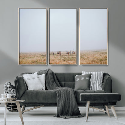 14761944-MGV-CV-36X24-Foggy Plains Wall Art Canvas Print, Framed Horseback Riders Art Picture Print, Rustic Western Perfect Rustic Western Decor Artwork