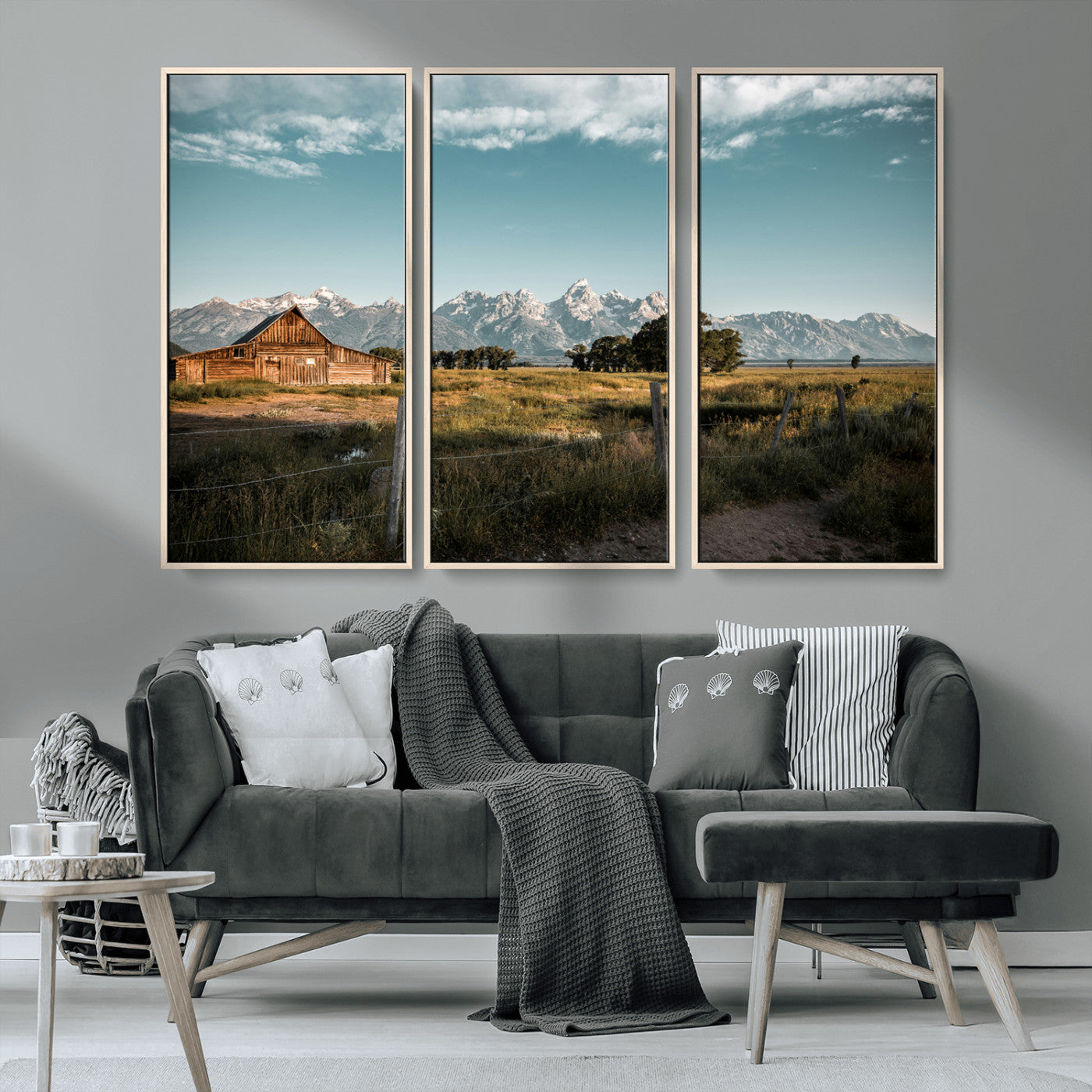 92497443-MGV-CV-36X24-Rustic Farmhouse Wall Art Canvas Print, Framed Mountain Cabin Art Picture Print, Western Landscape Perfect Rustic Farmhouse Decor