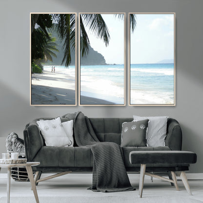 18311030-MGV-CV-36X24-Tropical Beach Wall Art Canvas Print, Framed Serene Ocean Art Picture Print, Palm Tree Shadows Perfect Tropical Coastal Decor