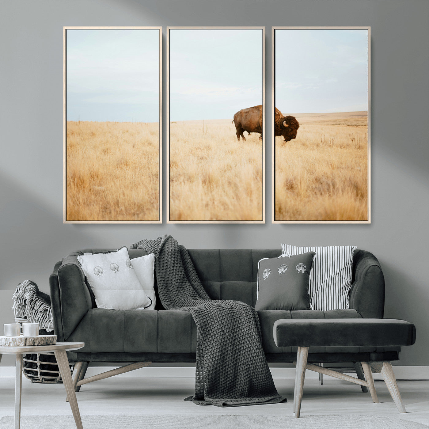 61392510-MGV-CV-36X24-Buffalo Wall Art Wall Art Canvas Print, Framed Western Wildlife Decor Art Picture Print, Rustic Farmhouse Art Perfect Rustic