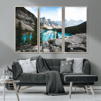 98014896-MGV-CV-36X24-Canadian Rockies Wall Art Canvas Print, Framed Mountain Landscape Art Picture Print, Turquoise Water Perfect Scandinavian