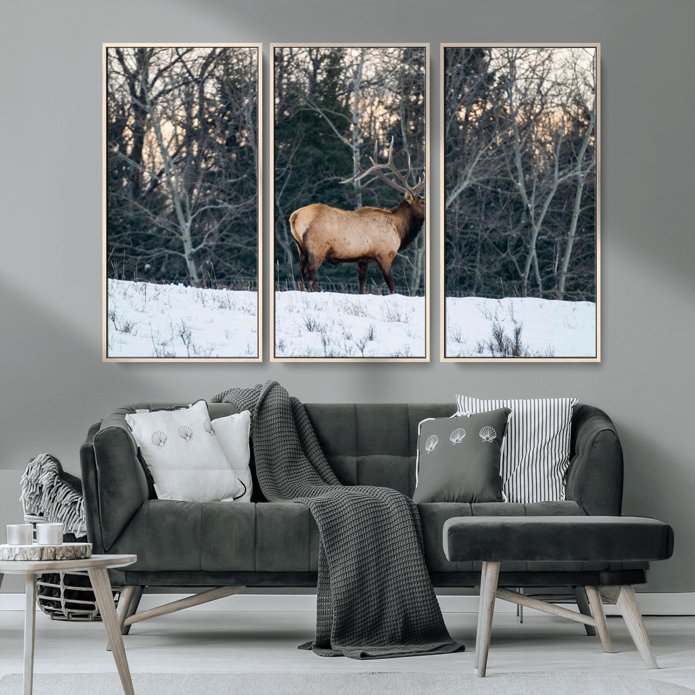 36533178-MGV-CV-36X24-Wild Elk Photography Wall Art Canvas Print, Framed Winter Wildlife Art Picture Print, Snowy Forest Perfect Rustic Lodge Decor