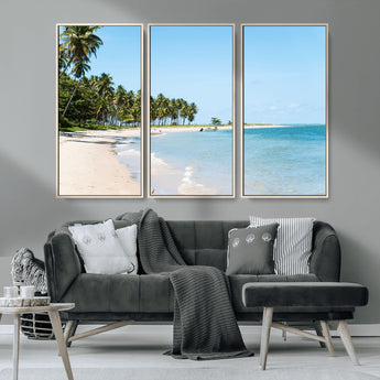 37858872-MGV-CV-36X24-Palm Tree Coast Wall Art Canvas Print, Framed Island Getaway Art Picture Print, Crystal Blue Water Perfect Tropical Coastal Decor