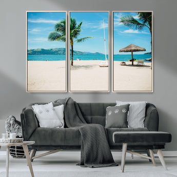 42623350-MGV-CV-36X24-Tropical Beach Wall Art Canvas Print, Framed Palm Tree Art Picture Print, Ocean View Perfect Tropical Coastal Decor Artwork