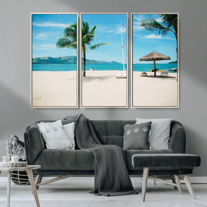 42623350-MGV-CV-36X24-Tropical Beach Wall Art Canvas Print, Framed Palm Tree Art Picture Print, Ocean View Perfect Tropical Coastal Decor Artwork