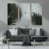 87018452-MGV-CV-36X24-Ski Lift Wall Art Canvas Print, Framed Snowy Pines Art Picture Print, Misty Landscape Perfect Winter Serenity Decor Artwork