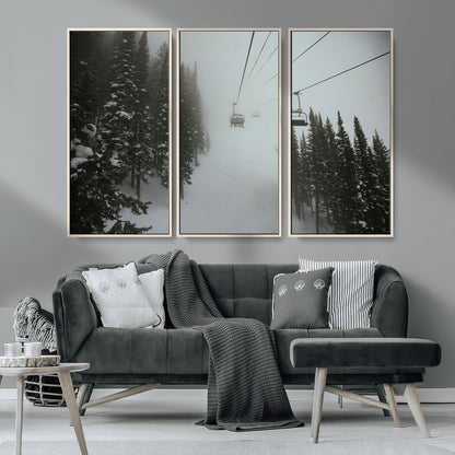 87018452-MGV-CV-36X24-Ski Lift Wall Art Canvas Print, Framed Snowy Pines Art Picture Print, Misty Landscape Perfect Winter Serenity Decor Artwork