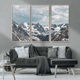 94074619-MGV-CV-36X24-Snowy Peaks Wall Art Canvas Print, Framed Alpine Wilderness Art Picture Print, Mountain Escape Perfect Winter Serenity Decor