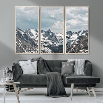 94074619-MGV-CV-36X24-Snowy Peaks Wall Art Canvas Print, Framed Alpine Wilderness Art Picture Print, Mountain Escape Perfect Winter Serenity Decor