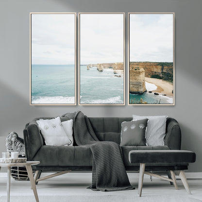 70095633-MGV-CV-36X24-Twelve Apostles Wall Art Canvas Print, Framed Coastal Cliffs Art Picture Print, Rugged Rock Formations Perfect Minimalist Coastal