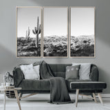 85205054-MGV-CV-36X24-Saguaro Cactus Wall Art Canvas Print, Framed Monochrome Landscape Art Picture Print, Scenic Arizona View Perfect Minimalist