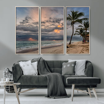 62574547-MGV-CV-36X24-Tropical Storm Wall Art Canvas Print, Framed Moody Beach Art Picture Print, Dramatic Sky Perfect Tropical Coastal Decor Artwork