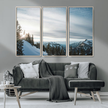 55564749-MGV-CV-36X24-Snowy Mountains Wall Art Canvas Print, Framed Alpine Landscape Art Picture Print, Frosty Peaks Perfect Nordic Minimalist Decor