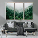 45265379-MGV-FC-48X32-3P_Natural-Misty Forest Wall Art – Green Mountain Pine Tree Landscape Canvas Print, Nature Photography Artwork Home Decor for Bedroom, Living