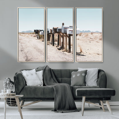 54616109-MGV-CV-36X24-Desert Mailboxes Wall Art – Rustic Rural Roadside Photography Canvas Print, American Southwest Landscape Home Decor for Living