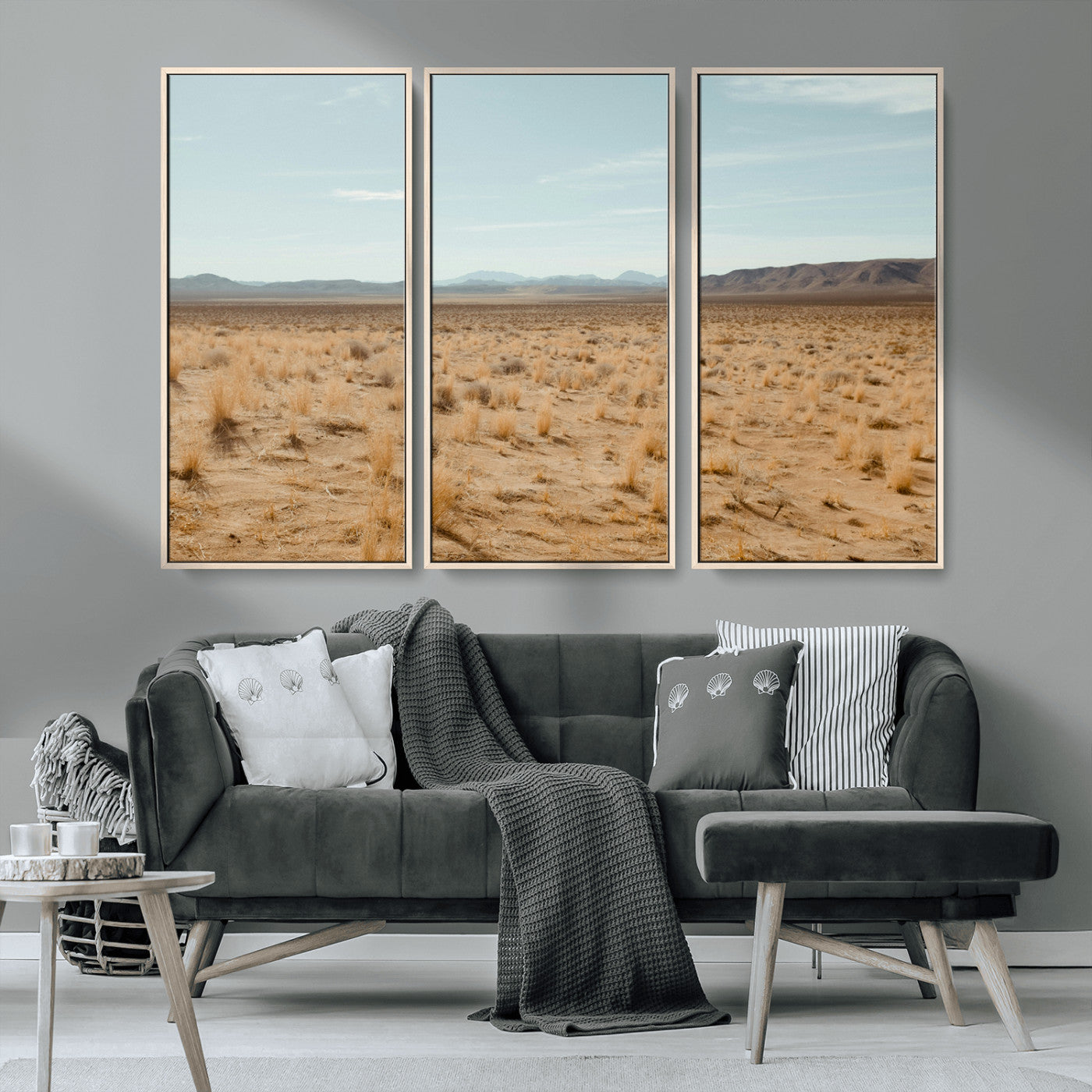 55918919-MGV-CV-36X24-Desert Landscape Wall Art – Golden Grass Plains and Mountain Horizon Canvas Print, Southwest Nature Photography Decor for Living