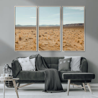 55918919-MGV-CV-36X24-Desert Landscape Wall Art – Golden Grass Plains and Mountain Horizon Canvas Print, Southwest Nature Photography Decor for Living