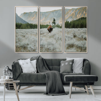 41674074-MGV-CV-36X24-Bison Wall Art – American Buffalo Wildlife Photography Canvas Print, Western Mountain Landscape Artwork Rustic Nature Decor for