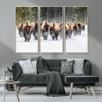 96906195-MGV-CV-36X24-Bison Herd Wall Art – American Buffalo Wildlife Photography Canvas Print, Winter Snow Scene Western Nature Decor for Living Room,