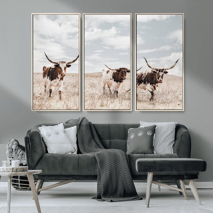 65621083-MGV-CV-36X24-Texas Longhorn Wall Art – Rustic Western Cattle Canvas Print, Southwestern Ranch Photography Decor for Living Room, Office,