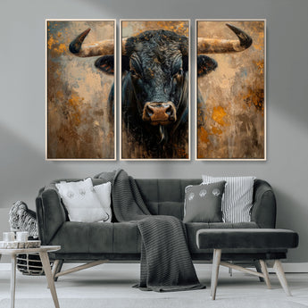 91615410-MGV-CV-36X24-Bull Wall Art – Rustic Western Longhorn Canvas Print, Powerful Abstract Animal Painting, Farmhouse Ranch Decor for Living Room,