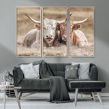 38651722-MGV-CV-36X24-Cow Wall Art – Rustic Longhorn Pair Canvas Print, Western Farmhouse Animal Painting, Country Ranch Decor for Living Room, Bedroom,