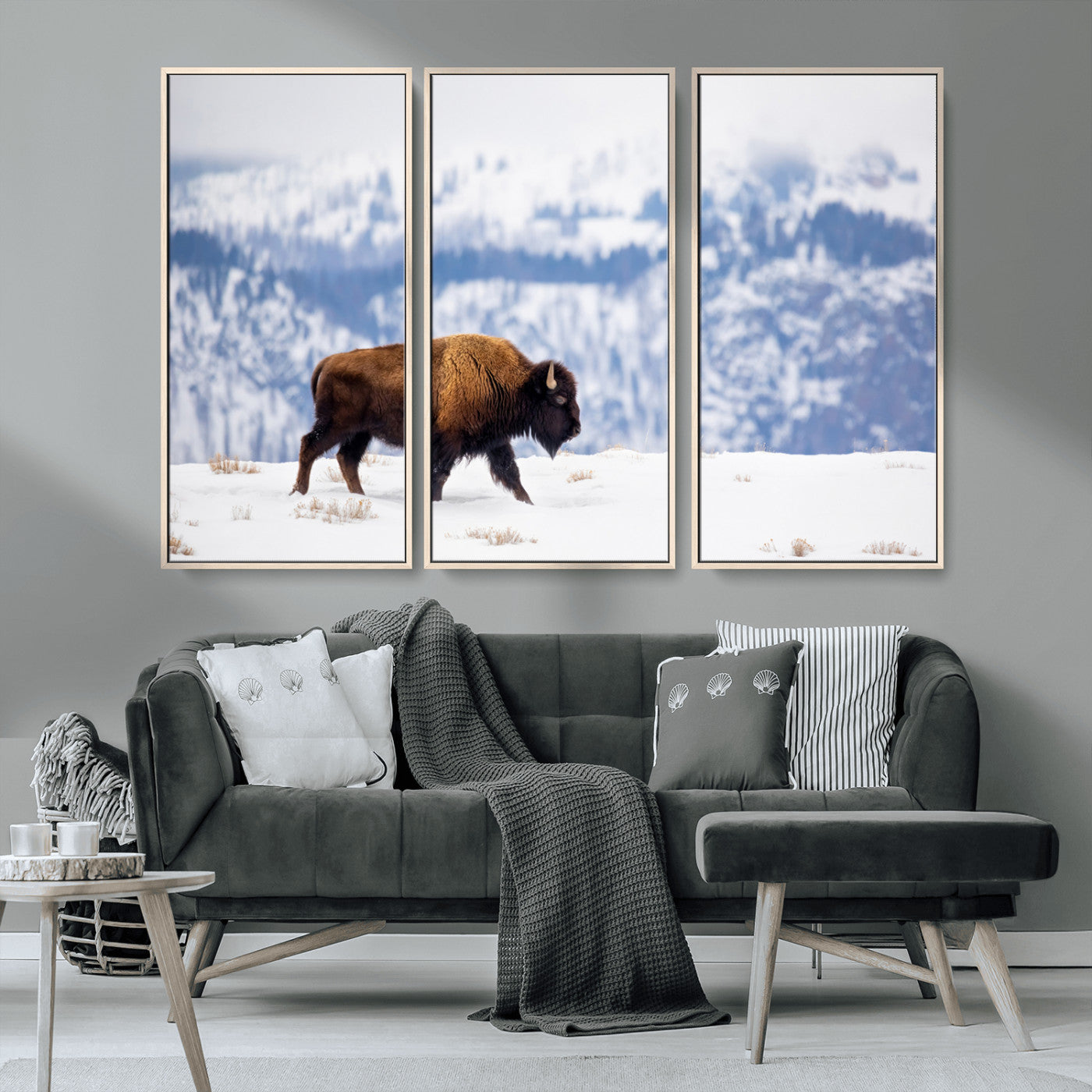 21623194-MGV-CV-36X24-Snow Bison Wall Art – Majestic Buffalo Wildlife Canvas Print, Winter Nature Décor for Rustic Living Room, Farmhouse, Cabin, Lodge