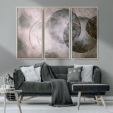 20066876-MGV-CV-36X24-Neutral Abstract Circle Wall Art – Modern Gray Beige Gold Canvas Print, Minimalist Geometric Painting for Bedroom, Living Room,