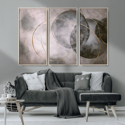 20066876-MGV-CV-36X24-Neutral Abstract Circle Wall Art – Modern Gray Beige Gold Canvas Print, Minimalist Geometric Painting for Bedroom, Living Room,