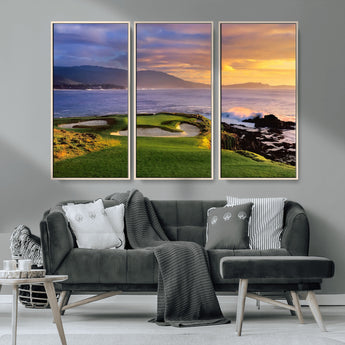 39644075-MGV-CV-36X24-Golf Course Wall Art – Coastal Sunset Canvas Print, Scenic Oceanfront Fairway Landscape Decor for Office, Man Cave, or Living Room