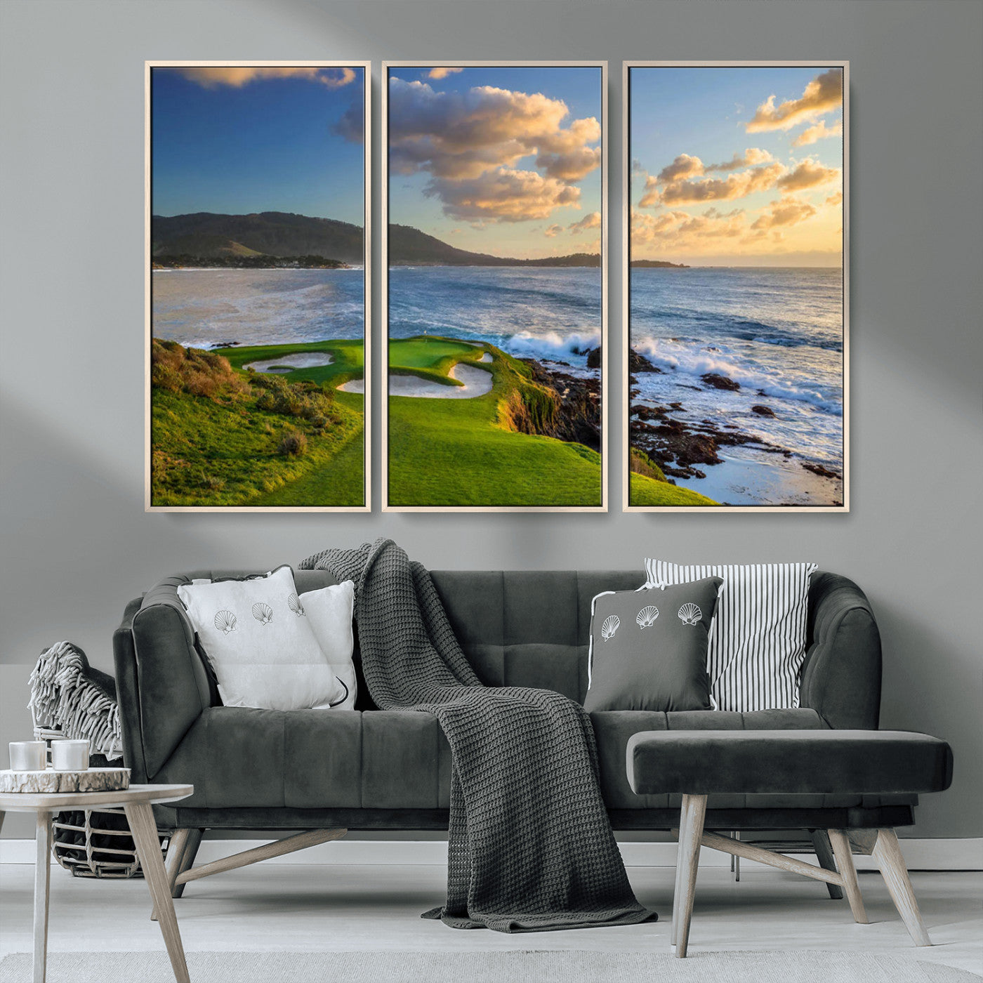 50107048-MGV-CV-36X24-Golf Course Wall Art – Coastal Ocean View Canvas Print, Scenic Fairway Landscape Decor for Office, Man Cave, Bedroom, or Living