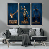 91629053-MGV-FC-48X32-3P_Natural-Lady Justice Wall Art – Golden Gavel and Scales Canvas Print, Elegant Legal Office Decor for Lawyers, Judges, Courtroom or Study
