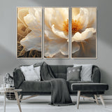 29539087-MGV-CV-36X24-Floral Wall Art – Elegant White and Gold Bloom Canvas Print, Romantic Modern Flower Artwork for Bedroom, Living Room, or Office