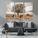 87590224-MGV-CV-36X24-Longhorn Cattle Wall Art – Rustic Western Landscape Canvas Print, Texas Farmhouse Prairie Scene for Living Room, Office, or Ranch